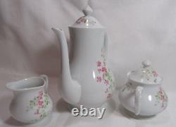 Jammet-Seignolles Limoges France Coffee Pot Creamer Sugar Bowl w Lid Pink Floral