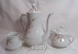 Jammet-Seignolles Limoges France Coffee Pot Creamer Sugar Bowl w Lid Pink Floral