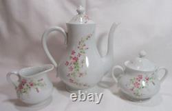 Jammet-Seignolles Limoges France Coffee Pot Creamer Sugar Bowl w Lid Pink Floral