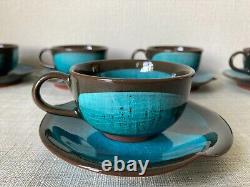 Japanese Vintage Akazu Ware from Seto Coffee Cups and Saucers Set of Five