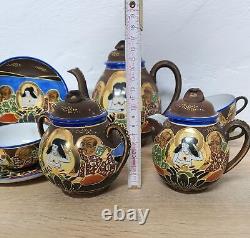 Japanese tea coffee service Satsuma 6 Pers 15 Pcs Porcelain Vintage Rare