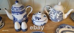 Job Lot Blue and White China Cups Saucers Plates Vases Vintage