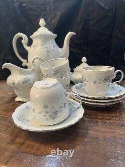 Johann Haviland Blue Garland Tea/Coffee Pot Creamer & Sugar Bowl Set Germany VTG