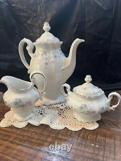 Johann Haviland Blue Garland Tea/Coffee Pot Creamer & Sugar Bowl Set Germany VTG