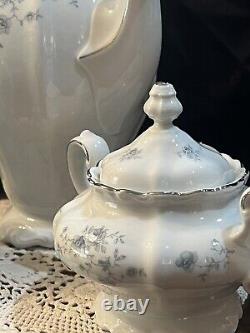 Johann Haviland Blue Garland Tea/Coffee Pot Creamer & Sugar Bowl Set Germany VTG