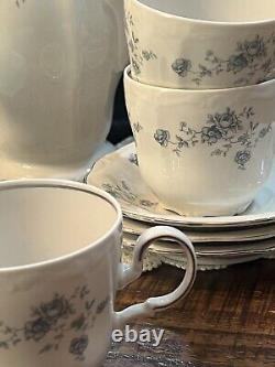Johann Haviland Blue Garland Tea/Coffee Pot Creamer & Sugar Bowl Set Germany VTG