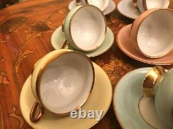 KPM Kopenhagen Porcelain Maleri 6 Cups and Saucers Set Vintage Pastel Coffee Set