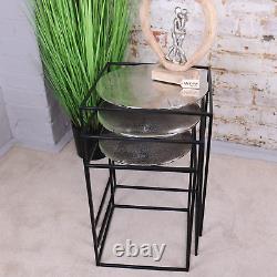 Karari Silver Metal Square Nest of Tables Set of 3 Side End Table Coffee