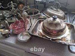 LARGE JOB LOT VINTAGE MAINLY SILVER PLATED ITEMS TEAPOT Candelabras Etc