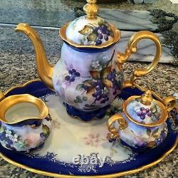 LARGE Vintage Hutschenreuther HPainted Blueberry Tea Coffee Chocolate Pot Set