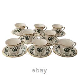 Lenox Dimension Holly Pattern Coffee Cups & Saucers Bone China Set of (8)