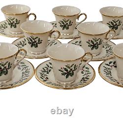 Lenox Dimension Holly Pattern Coffee Cups & Saucers Bone China Set of (8)