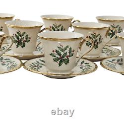 Lenox Dimension Holly Pattern Coffee Cups & Saucers Bone China Set of (8)