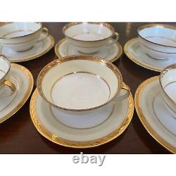 Limoges France Porcelain Gold Rimmed Coffee/Tea Cup and Saucer Set of 6 Vintage