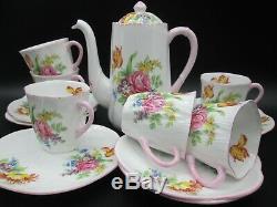 Lovely Vintage Shelley Dainty Coffee Set Coffee Pot & 6 Cups & Saucers
