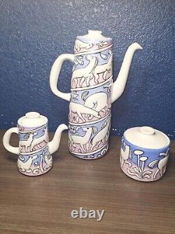 MCM Coffee Set Vintage Sargadelos SPAIN Pink Blue Pottery Horses Stars MINT