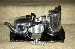 Mid Century Vintage 5 Piece PICQUOT WARE Tea Coffee Sugar Milk Set w Tray