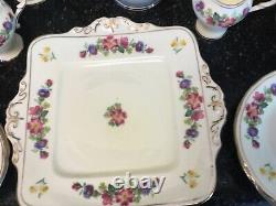 Mint Vintage c1940 PARAGON Early Black MARK Floral Tea/Coffee Set 23 Ps 4 Place