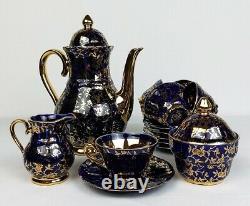 Mk Bavaria 28 Real Cobalt Mocha Service Coffee Tea Set 22 Carat Gold Plated 5 Person