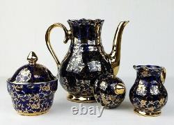 Mk Bavaria 28 Real Cobalt Mocha Service Coffee Tea Set 22 Carat Gold Plated 5 Person