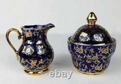 Mk Bavaria 28 Real Cobalt Mocha Service Coffee Tea Set 22 Carat Gold Plated 5 Person