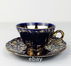 Mk Bavaria 28 Real Cobalt Mocha Service Coffee Tea Set 22 Carat Gold Plated 5 Person