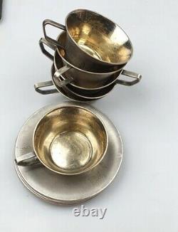 Mstera Vintage USSR Gilt Sterling Silver 875 Set 6 Tea Coffee Cups Saucers 810gr