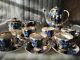 Nos Vintage Tea Coffee Set Lomonosov 6/16 Golden Garden Cobalt Blue Gold 22k