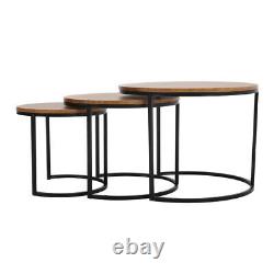 Nest of 2/3 Table Set Metal& Wood Coffee Side Hall Console Table Living Room Set