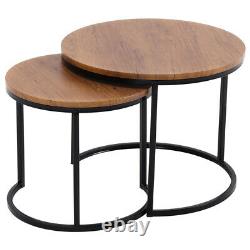 Nest of 2/3 Table Set Metal& Wood Coffee Side Hall Console Table Living Room Set