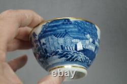 New Hall Blue Printed & Gold Tea Bowl Coffee Cup & Saucer Trio Circa 1790-1800