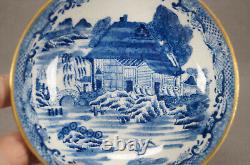 New Hall Blue Printed & Gold Tea Bowl Coffee Cup & Saucer Trio Circa 1790-1800