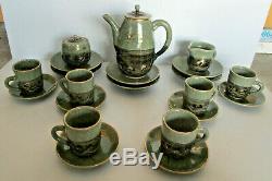 New Vintage Soma Yaki Japanese 21 Piece Tea / Coffee Set, Double Walled, Japan