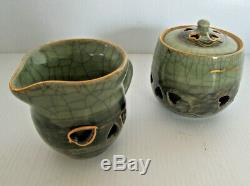 New Vintage Soma Yaki Japanese 21 Piece Tea / Coffee Set, Double Walled, Japan