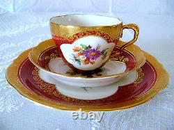 No Teapot! Antique Vtg German Lindner Kueps HP Porceln Red Floral Tea Coffee Set