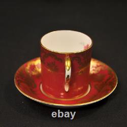 Paragon Cup & Saucer Demitasse Coffee Can Maroon Gold Scrollwork Rose 1938-1952