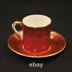 Paragon Cup & Saucer Demitasse Coffee Can Maroon Gold Scrollwork Rose 1938-1952