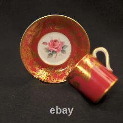 Paragon Cup & Saucer Demitasse Coffee Can Maroon Gold Scrollwork Rose 1938-1952