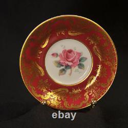 Paragon Cup & Saucer Demitasse Coffee Can Maroon Gold Scrollwork Rose 1938-1952