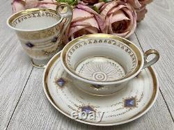 Paris Porcelain Trio Tea Cup, Saucer, Coffee Cup Antique Vintage Gold c. 1840