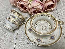 Paris Porcelain Trio Tea Cup, Saucer, Coffee Cup Antique Vintage Gold c. 1840