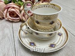 Paris Porcelain Trio Tea Cup, Saucer, Coffee Cup Antique Vintage Gold c. 1840