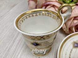 Paris Porcelain Trio Tea Cup, Saucer, Coffee Cup Antique Vintage Gold c. 1840