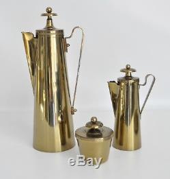 Parzinger Dorlyn Vtg Mid Century Modern Brass Coffee Tea Pot Pitcher Set Tray