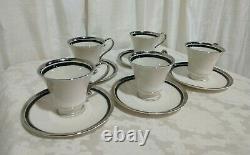 Pickard Nocturne Ivory Platinum Trim Coffee Cup & Saucer Vintage Set of 5