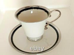 Pickard Nocturne Ivory Platinum Trim Coffee Cup & Saucer Vintage Set of 5