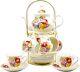 Porcelain Bone China Tea Coffee Set Gift Vintage Golden Metal Rack Handpaint