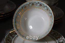 Porcelain France Limoges Bardet Turquoise Vintage Tea Cup 10 persons Set bowl