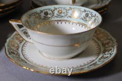 Porcelain France Limoges Bardet Turquoise Vintage Tea Cup 10 persons Set bowl