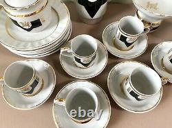 Porcelain Pegasus Tea/Coffee Set, USSR Black & White, Golden Trim Soviet Vintage